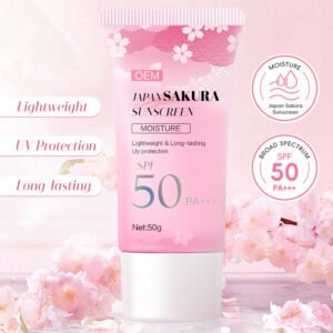 NIULOO Japan Sakura Sunscreen 50g | OEM/ODM Private Label Lightweight Sun Protection with Sakura Extract & Hyaluronic Acid | Moisturizing & Even Skin Tone