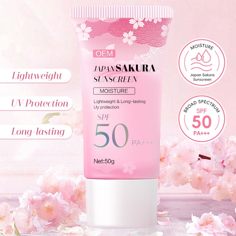 NIULOO Japan Sakura Sunscreen 50g | OEM/ODM Private Label Lightweight Sun Protection with Sakura Extract & Hyaluronic Acid | Moisturizing & Even Skin Tone
