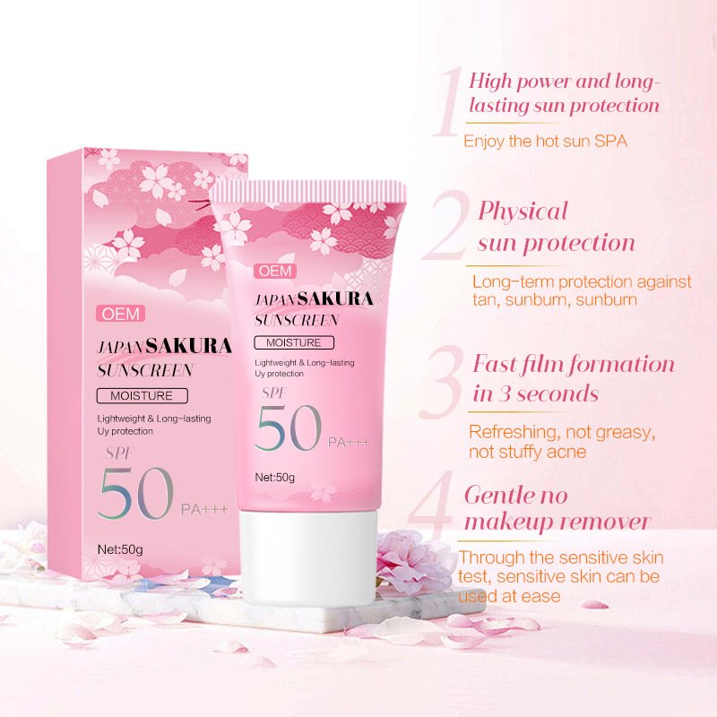 NIULOO Japan Sakura Sunscreen 50g | OEM/ODM Private Label Lightweight Sun Protection with Sakura Extract & Hyaluronic Acid | Moisturizing & Even Skin Tone - Image 5