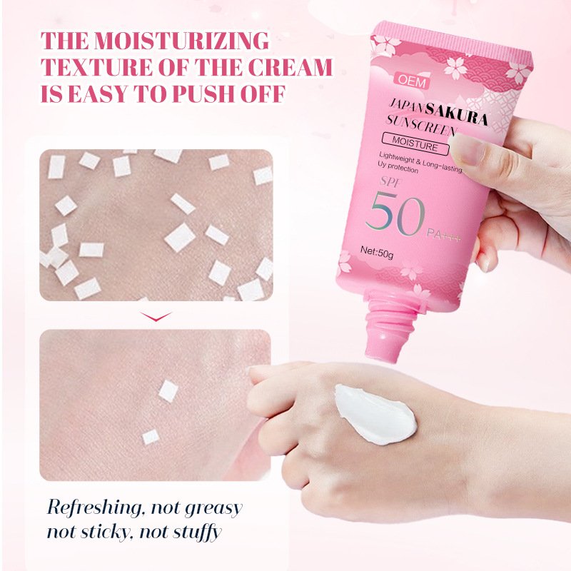 NIULOO Japan Sakura Sunscreen 50g | OEM/ODM Private Label Lightweight Sun Protection with Sakura Extract & Hyaluronic Acid | Moisturizing & Even Skin Tone - Image 4